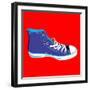 Single Blue Sneaker on Red. Available-Cienpies Design-Framed Art Print