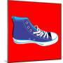 Single Blue Sneaker on Red. Available-Cienpies Design-Mounted Art Print