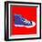 Single Blue Sneaker on Red. Available-Cienpies Design-Framed Art Print