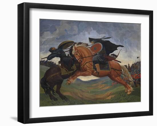 Single Combat of Peresvet and Temir-Murza on the Kulikovo Field in 1380-Mavriki Petrovich Jacobi-Framed Giclee Print