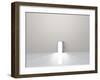 Single Door In Pure White Space Emits Light-rolffimages-Framed Art Print