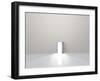 Single Door In Pure White Space Emits Light-rolffimages-Framed Art Print