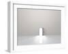Single Door In Pure White Space Emits Light-rolffimages-Framed Art Print
