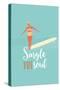 Single Fin Soul - Surfing Illustration with Longboard Balancing Surfer Girl-Tasiania-Stretched Canvas