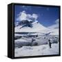 Single Gentoo Penguin on Ice in a Snowy Landscape, on the Antarctic Peninsula, Antarctica-Geoff Renner-Framed Stretched Canvas