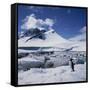 Single Gentoo Penguin on Ice in a Snowy Landscape, on the Antarctic Peninsula, Antarctica-Geoff Renner-Framed Stretched Canvas