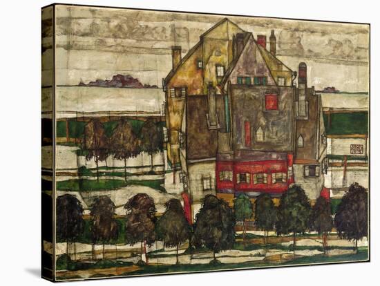 Single Houses (Houses with Mountain); Einzelne Hauser (Hauser Mit Bergen), 1915 (Oil on Canvas)-Egon Schiele-Stretched Canvas