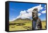 Single Moai Statue Guards the Entrance at the 15 Moai Restored Ceremonial Site of Ahu Tongariki-Michael Nolan-Framed Stretched Canvas