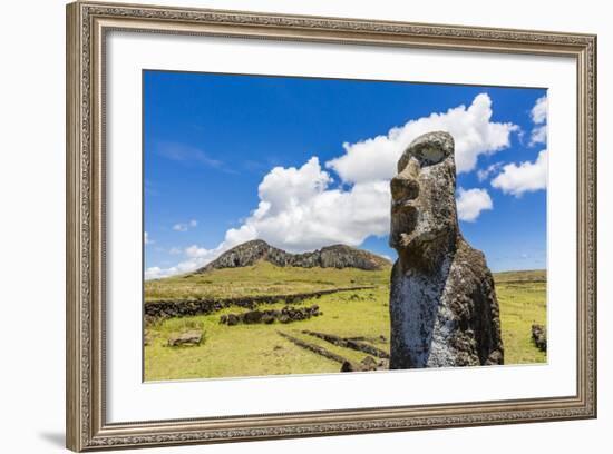 Single Moai Statue Guards the Entrance at the 15 Moai Restored Ceremonial Site of Ahu Tongariki-Michael Nolan-Framed Photographic Print