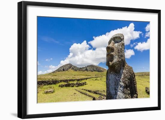 Single Moai Statue Guards the Entrance at the 15 Moai Restored Ceremonial Site of Ahu Tongariki-Michael Nolan-Framed Photographic Print