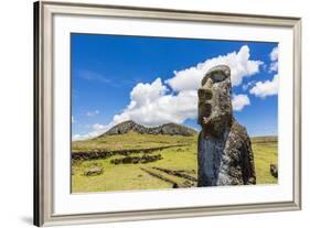 Single Moai Statue Guards the Entrance at the 15 Moai Restored Ceremonial Site of Ahu Tongariki-Michael Nolan-Framed Photographic Print