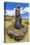 Single Moai Statue Guards the Entrance at the 15 Moai Restored Ceremonial Site of Ahu Tongariki-Michael Nolan-Stretched Canvas