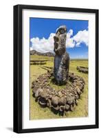 Single Moai Statue Guards the Entrance at the 15 Moai Restored Ceremonial Site of Ahu Tongariki-Michael Nolan-Framed Photographic Print