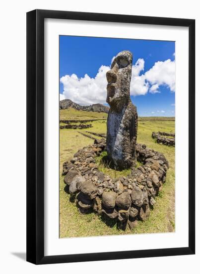 Single Moai Statue Guards the Entrance at the 15 Moai Restored Ceremonial Site of Ahu Tongariki-Michael Nolan-Framed Photographic Print