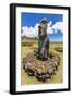 Single Moai Statue Guards the Entrance at the 15 Moai Restored Ceremonial Site of Ahu Tongariki-Michael Nolan-Framed Photographic Print