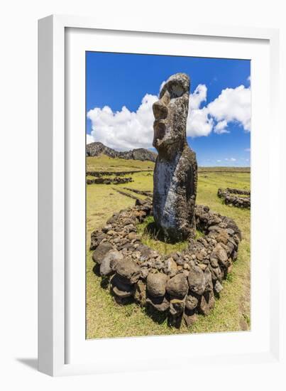 Single Moai Statue Guards the Entrance at the 15 Moai Restored Ceremonial Site of Ahu Tongariki-Michael Nolan-Framed Photographic Print