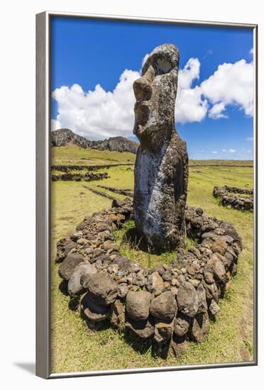 Single Moai Statue Guards the Entrance at the 15 Moai Restored Ceremonial Site of Ahu Tongariki-Michael Nolan-Framed Photographic Print