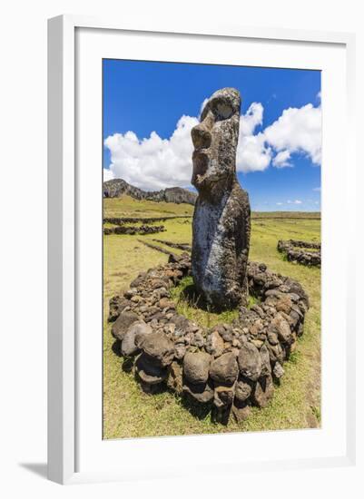 Single Moai Statue Guards the Entrance at the 15 Moai Restored Ceremonial Site of Ahu Tongariki-Michael Nolan-Framed Photographic Print