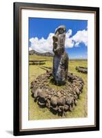 Single Moai Statue Guards the Entrance at the 15 Moai Restored Ceremonial Site of Ahu Tongariki-Michael Nolan-Framed Photographic Print