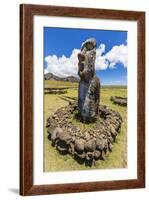 Single Moai Statue Guards the Entrance at the 15 Moai Restored Ceremonial Site of Ahu Tongariki-Michael Nolan-Framed Photographic Print