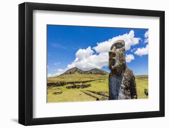 Single Moai Statue Guards the Entrance at the 15 Moai Restored Ceremonial Site of Ahu Tongariki-Michael Nolan-Framed Photographic Print