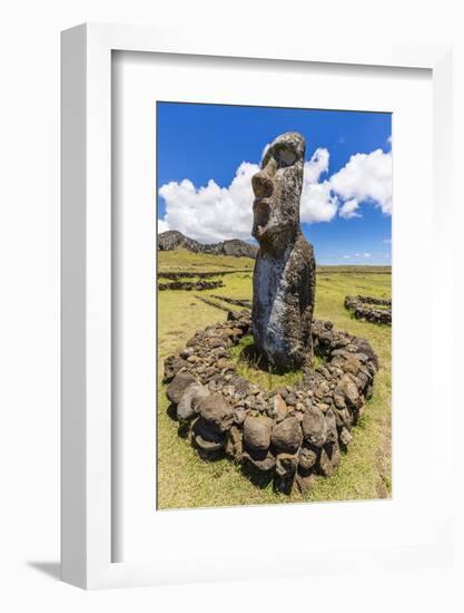 Single Moai Statue Guards the Entrance at the 15 Moai Restored Ceremonial Site of Ahu Tongariki-Michael Nolan-Framed Photographic Print