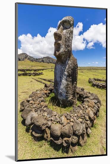 Single Moai Statue Guards the Entrance at the 15 Moai Restored Ceremonial Site of Ahu Tongariki-Michael Nolan-Mounted Photographic Print