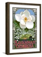 Single White Magnolia - Savannah, Georgia-Lantern Press-Framed Art Print