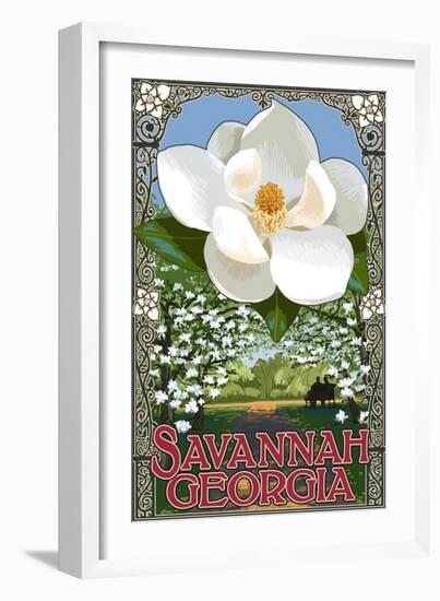 Single White Magnolia - Savannah, Georgia-Lantern Press-Framed Art Print