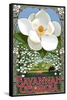 Single White Magnolia - Savannah, Georgia-Lantern Press-Framed Stretched Canvas