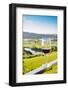 Single wine glass above vineyards, Piedmont, Italy, Europe-Alexandre Rotenberg-Framed Photographic Print