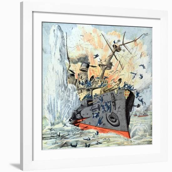 Sinking of Russian Battleship Petropavlosk (April 1904)-null-Framed Giclee Print