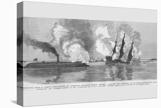 Sinking of the Cumberland at Hampton Roads by Confederate Ironclad-Frank Leslie-Stretched Canvas