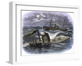 Sinking of the Ironclad USS Monitor in a Gale Off North Carolina, c.1862-null-Framed Giclee Print