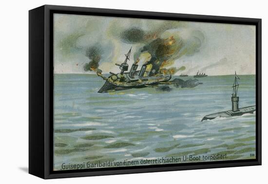 Sinking of the Italian Cruiser Giuseppe Garibaldi by the Austrian Submarine U-4-null-Framed Stretched Canvas