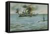 Sinking of the Italian Cruiser Giuseppe Garibaldi by the Austrian Submarine U-4-null-Framed Stretched Canvas