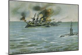 Sinking of the Italian Cruiser Giuseppe Garibaldi by the Austrian Submarine U-4-null-Mounted Giclee Print