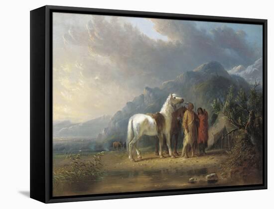 Sioux Camp-Alfred Jacob Miller-Framed Stretched Canvas