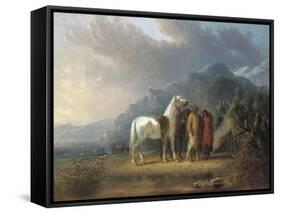 Sioux Camp-Alfred Jacob Miller-Framed Stretched Canvas