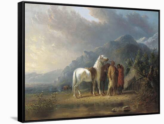 Sioux Camp-Alfred Jacob Miller-Framed Stretched Canvas