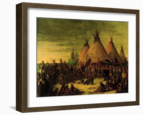 Sioux Council, 1847-George Catlin-Framed Giclee Print