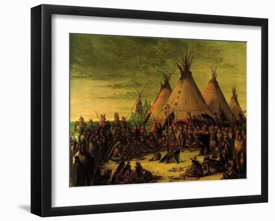 Sioux Council, 1847-George Catlin-Framed Giclee Print