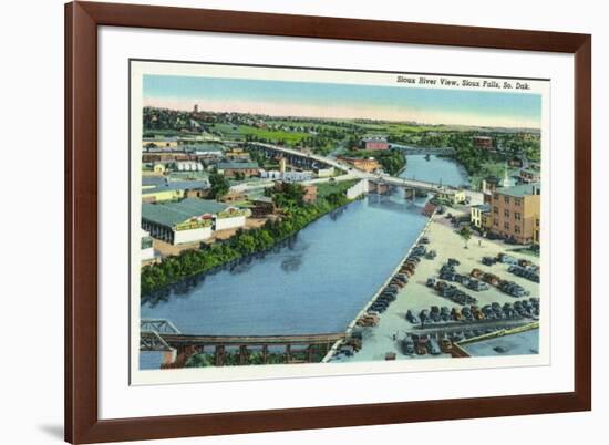 Sioux Falls, South Dakota, Aerial View of the Sioux River-Lantern Press-Framed Premium Giclee Print