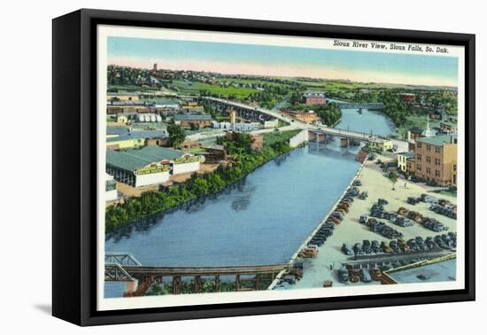 Sioux Falls, South Dakota, Aerial View of the Sioux River-Lantern Press-Framed Stretched Canvas