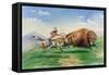 Sioux Hunting Buffalo on Decorated Pony-null-Framed Stretched Canvas