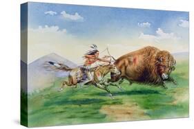 Sioux Hunting Buffalo on Decorated Pony-null-Stretched Canvas