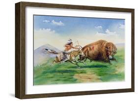 Sioux Hunting Buffalo on Decorated Pony-null-Framed Giclee Print