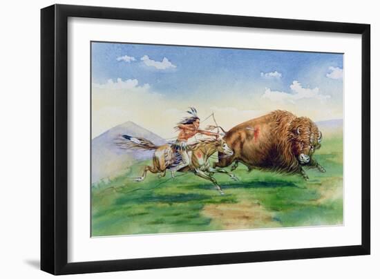 Sioux Hunting Buffalo on Decorated Pony-null-Framed Giclee Print