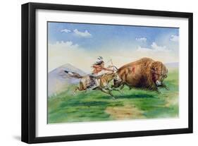 Sioux Hunting Buffalo on Decorated Pony-null-Framed Giclee Print