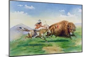 Sioux Hunting Buffalo on Decorated Pony-null-Mounted Giclee Print